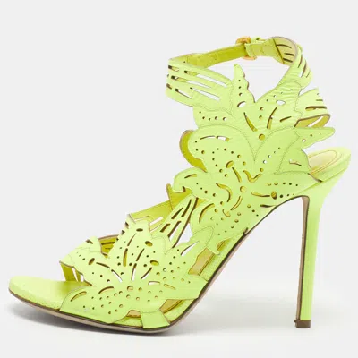 Pre-owned Sergio Rossi Size 36.5 Green Leather Ankle Strap Sandals