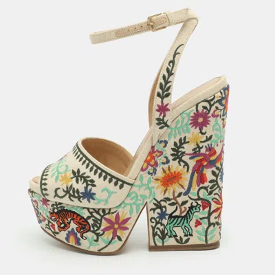 Pre-owned Sergio Rossi Size 36.5 Multicolor Floral Embroidered Jacquard Wedge Sandals