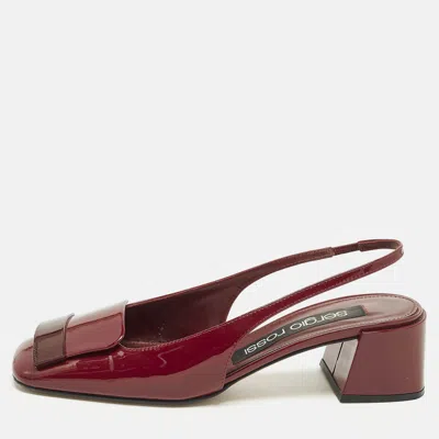 Pre-owned Sergio Rossi Size 37 Burgundy Patent Leather Slingback Pumps
