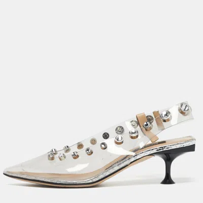Pre-owned Sergio Rossi Size 37 Transparent Pvc Crystal Embellished Slingback Pumps