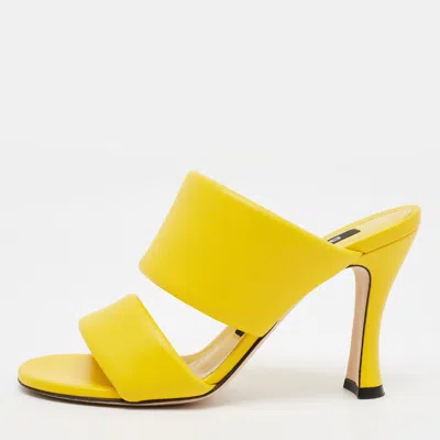 Pre-owned Sergio Rossi Size 37 Yellow Leather Slide Sandals