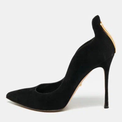 Pre-owned Sergio Rossi Size 37.5 Black Suede Cutout Pumps