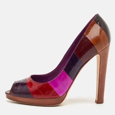 Pre-owned Sergio Rossi Size 37.5 Multicolor Striped Eel Leather Peep Toe Pumps
