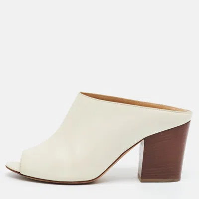 Pre-owned Sergio Rossi Size 37.5 Off White Leather Mules
