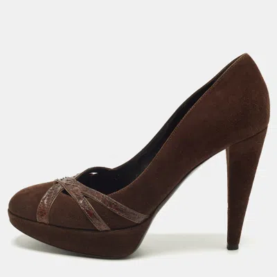 Pre-owned Sergio Rossi Size 38 Brown Python Leather And Suede Platform Pumps