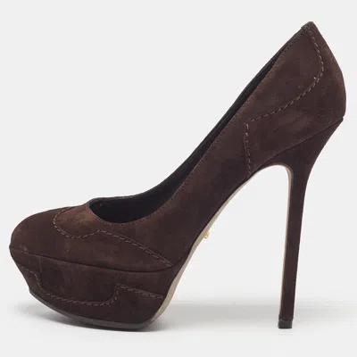 Pre-owned Sergio Rossi Size 38 Brown Suede Platform Pumps