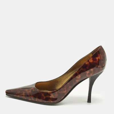 Pre-owned Sergio Rossi Size 38 Brown Tortoise Patent Leather Pointed Toe Pumps