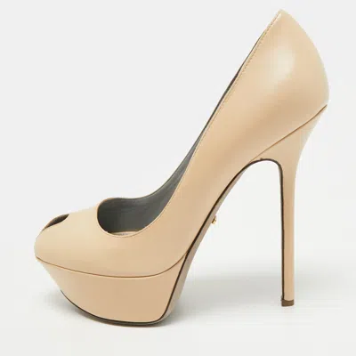 Pre-owned Sergio Rossi Size 38 Cream Leather Platform Pumps In White
