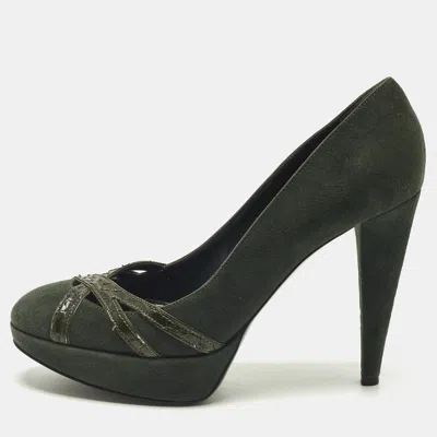 Pre-owned Sergio Rossi Size 38 Green Python Leather And Suede Platform Pumps