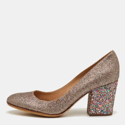 Pre-owned Sergio Rossi Size 38 Metallic Multicolor Glitter Block Heel Pumps