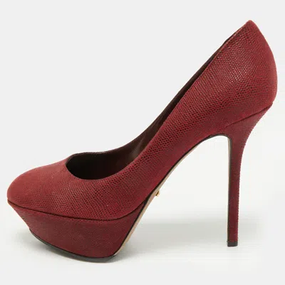 Pre-owned Sergio Rossi Size 38 Red Karung Leather Platform Pumps