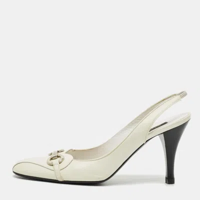 Pre-owned Sergio Rossi Size 38 White Leather Slingback Pumps