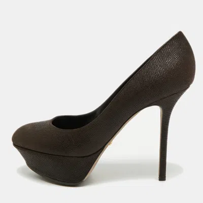 Pre-owned Sergio Rossi Size 38.5 Brown Karung Leather Platform Pumps