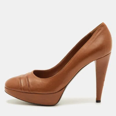 Pre-owned Sergio Rossi Size 38.5 Brown Leather Platform Pumps