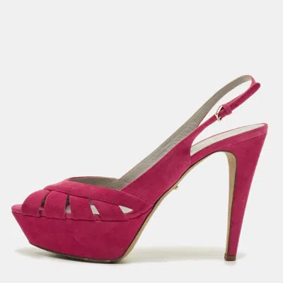 Pre-owned Sergio Rossi Size 38.5 Pink Suede Peep Toe Platform Sandals
