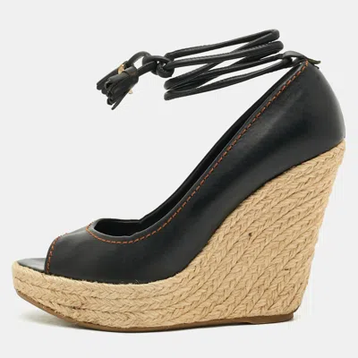 Pre-owned Sergio Rossi Size 39 Black Leather Wedge Pumps