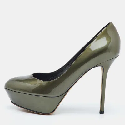Pre-owned Sergio Rossi Size 39 Olive Green Patent Leather Platform Pumps