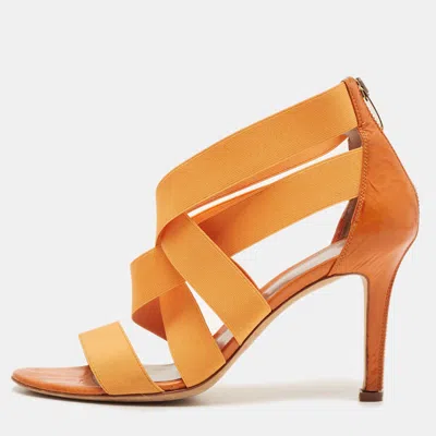 Pre-owned Sergio Rossi Size 39 Orange Elastic And Leather Ankle Strap Sandals