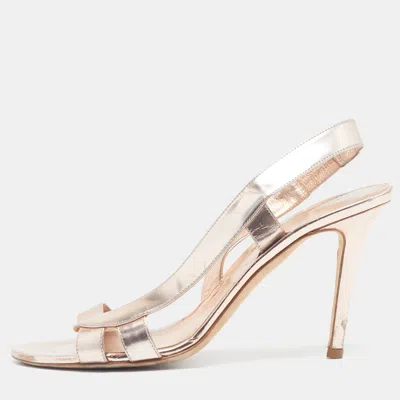 Pre-owned Sergio Rossi Size 39 Rose Gold Leather Ankle Strap Sandals