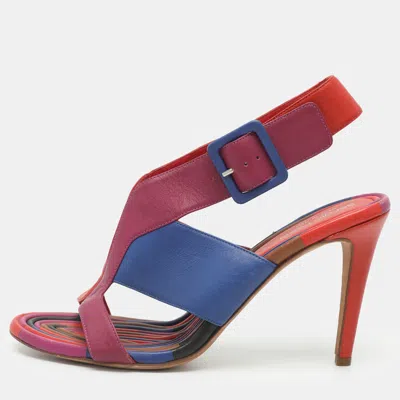 Pre-owned Sergio Rossi Size 39.5 Multicolor Leather Slingback Sandals