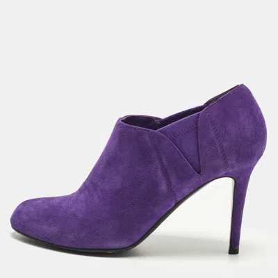 Pre-owned Sergio Rossi Size 39.5 Purple Suede Ankle Booties