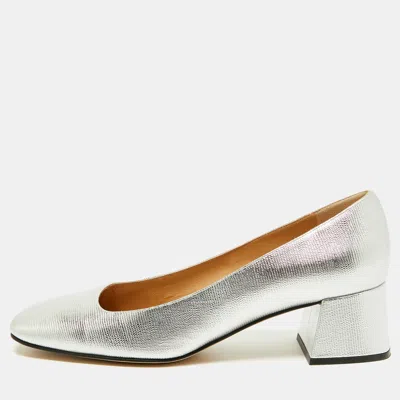 Pre-owned Sergio Rossi Size 39.5 Silver Leather Block Heel Pumps