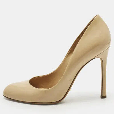 Pre-owned Sergio Rossi Size 40 Beige Patent Leather Round Toe Pumps In Sand
