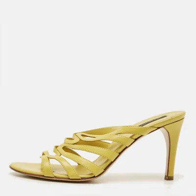 Pre-owned Sergio Rossi Size 40.5 Green Leather Strappy Slide Sandals