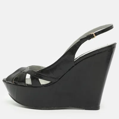 Pre-owned Sergio Rossi Size 41 Black Eel Leather Slingback Platform Sandals