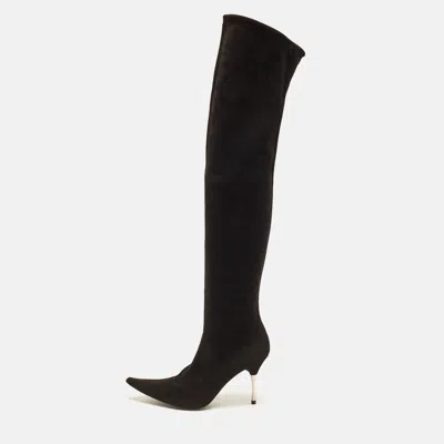 Pre-owned Sergio Rossi Size 41 Black Suede Knee Length Boots