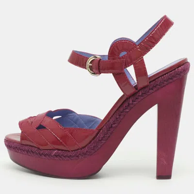 Pre-owned Sergio Rossi Size 41 Magenta Patent Leather Ankle Strap Platform Sandals In Pink