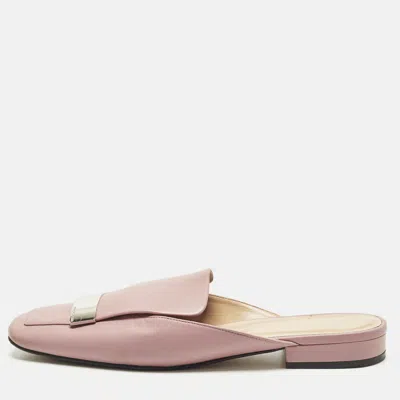 Pre-owned Sergio Rossi Size 41 Pink Leather Metal Logo Flat Mules