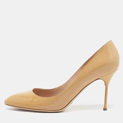 Pre-owned Sergio Rossi Size 41.5 Beige Patent Leather Pointed Toe Pumps In Sand