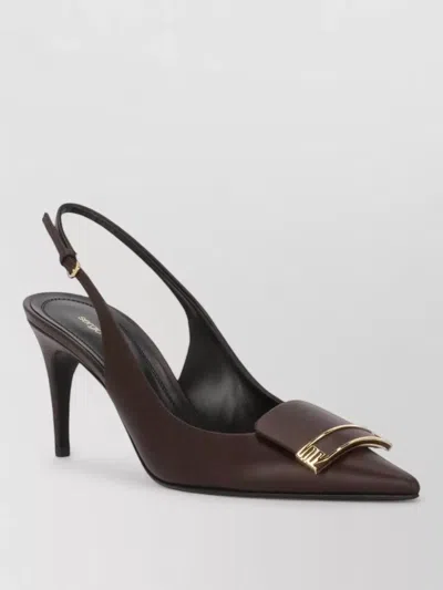 Sergio Rossi Sr Evolv Plaque-detail Pointed-toe Slingback Pumps In Brown