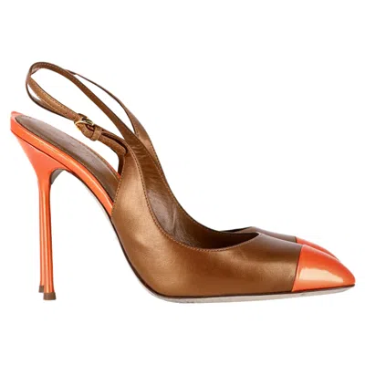Sergio Rossi Slingback Pumps In Bronze Leather In Brown