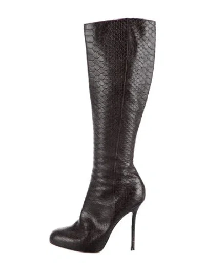 Pre-owned Sergio Rossi Snakeskin Animal Print Boots In Brown