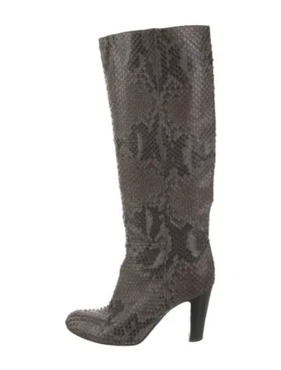 Pre-owned Sergio Rossi Snakeskin Animal Print Boots In Gray