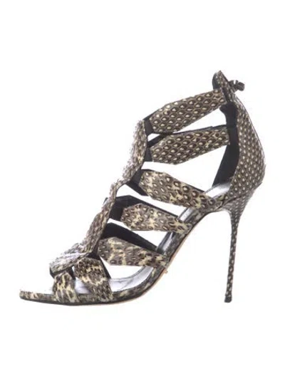Pre-owned Sergio Rossi Snakeskin Animal Print Sandals In Gray