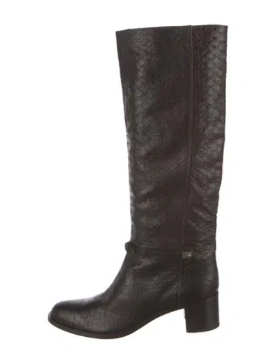 Pre-owned Sergio Rossi Snakeskin Riding Boots In Brown