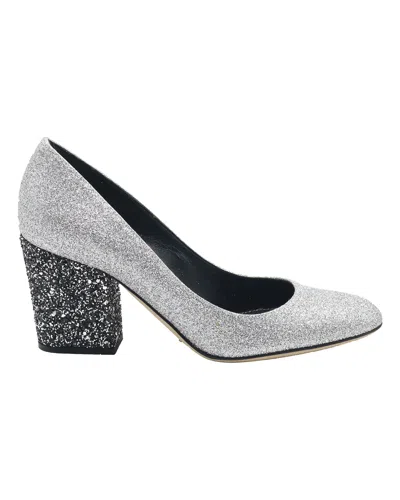 Sergio Rossi Sparkling Pumps In Metallic Silver Glitter And Leather