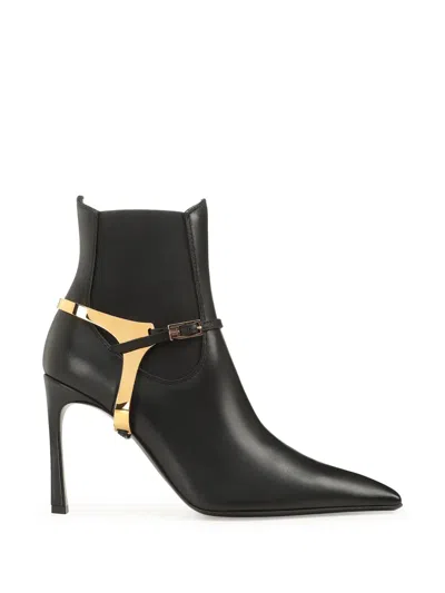 Sergio Rossi Spur Buckled Leather Ankle Boots In Multi