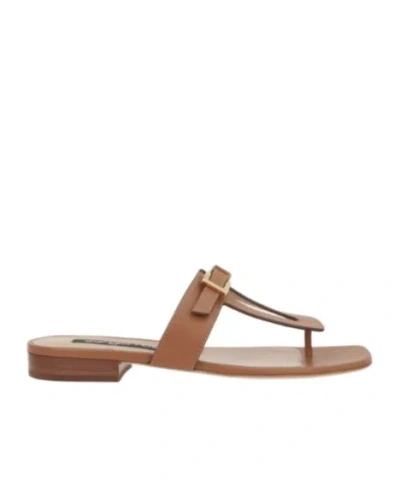 Sergio Rossi Square Toe Flat Sandals In Brown