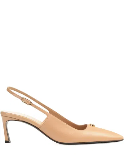 Sergio Rossi Square-toe Slingback Pumps In Brown