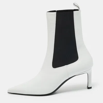 Pre-owned Sergio Rossi Sr Liya Size 38 White Leather Chelsea Boots