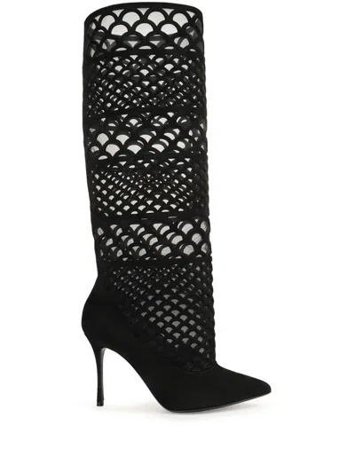 Sergio Rossi Sr Mermaid 90mm Perforated Boots In Schwarz