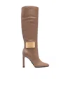 Sergio Rossi 100mm Heel Knee-length Leather Boots In Brown
