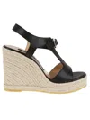 Sergio Rossi Sr Nora Sandals With Distinctive Buckle And Rope Wedge In Black