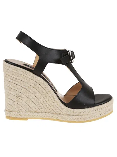 Sergio Rossi Sr Nora Sandals With Distinctive Buckle And Rope Wedge In Black