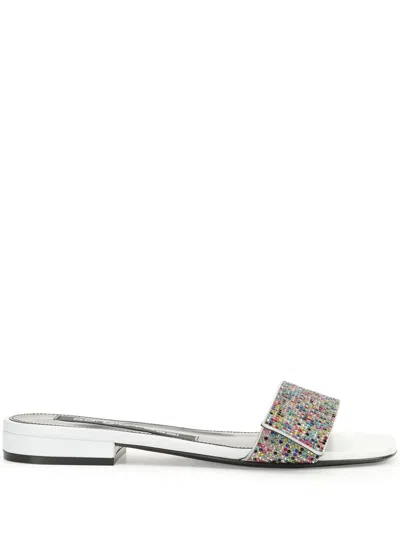Sergio Rossi Sr Paris Rhinestone-embellished Leather Sandals In White