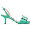 Sergio Rossi Bicolor Silk Stiletto Heel Sandals In Green